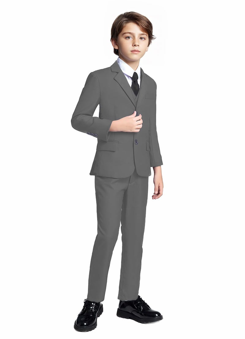 Addneo Big Boys Suits Slim Fit Formal Suit Set with Jacket Vest Pants Dress White Shirt and Black Tie Size 10 - Image 1